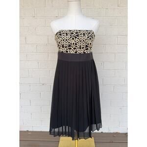 Lilly Pulitzer Julie Black Gold Strapless Chiffon Pleated Formal Dress Sz 4